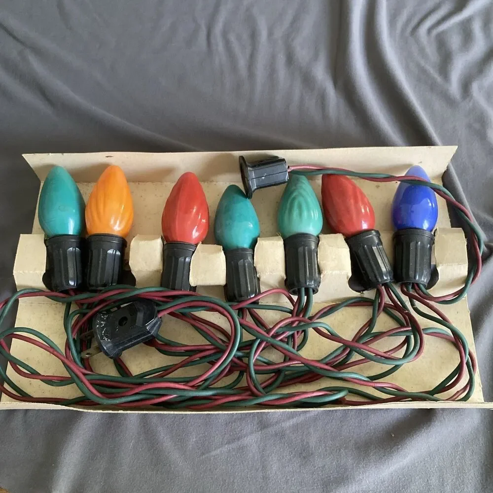 Vintage 2 Wire Christmas Tree Light Strand C-9 Sears-Roebuck Original Box